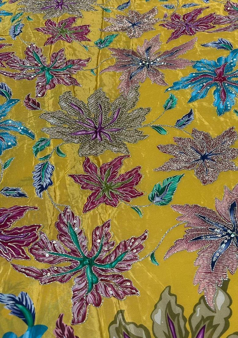 Mustard Yellow Printed Crepe Kurta Set - Image 3