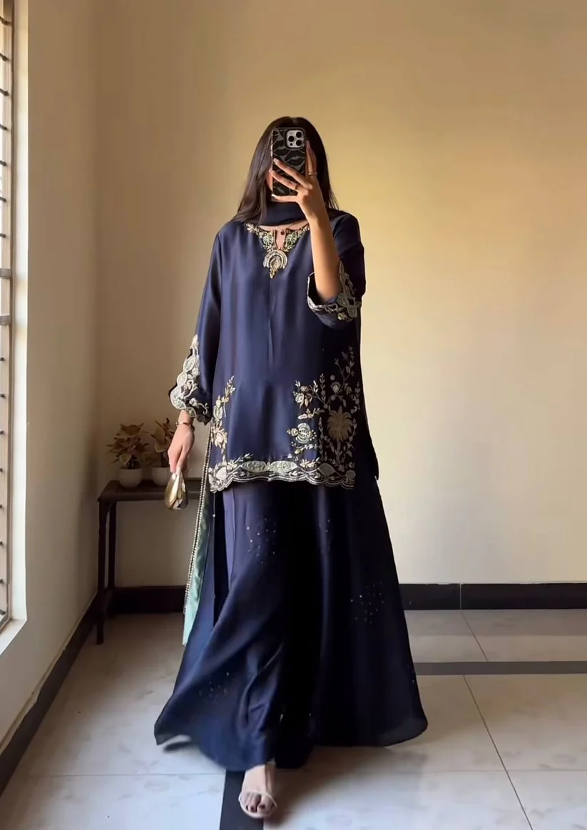 Navy Elegance Graceful Traditional Attire